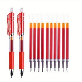 Press And Push Gel Pen 2 Pens + 10 Refills/PACK Bullet 0.5MM, Red, Blue And Black Three Colors Optional (Color: Red)