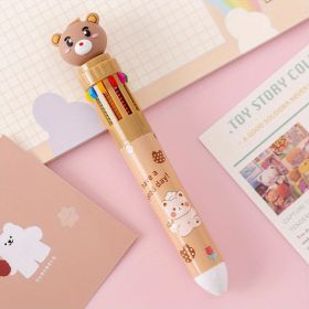 10-color Cartoon Ballpoint Pen Bear Press Color Pen Student Stationery Marker Pen Holiday Small Gift (Model: Coffee Bear)