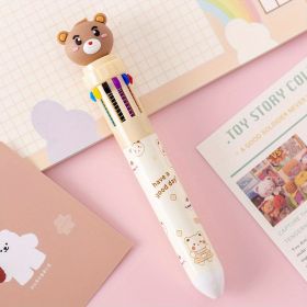 10-color Cartoon Ballpoint Pen Bear Press Color Pen Student Stationery Marker Pen Holiday Small Gift (Model: Happy Bear)