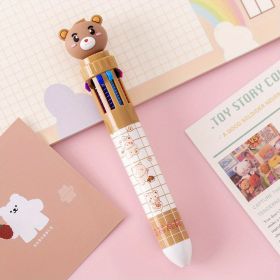 10-color Cartoon Ballpoint Pen Bear Press Color Pen Student Stationery Marker Pen Holiday Small Gift (Model: Plaid Bear)