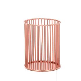 Metal Iron Penholder Office Storage And Sorting Basket Stationery Makeup Brush Storage Bucket Multifunctional Penholder (Color: Rose Golden)