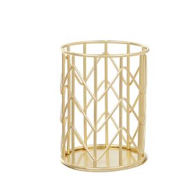 Metal Iron Penholder Office Storage And Sorting Basket Stationery Makeup Brush Storage Bucket Multifunctional Penholder (Color: Golden)