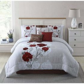 7-Piece Comforter Set; Full/Queen; Shams; 3 Dec Pillows and Bed Skirt (Actual Color: Red)