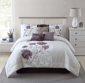 7-Piece Comforter Set; Full/Queen; Shams; 3 Dec Pillows and Bed Skirt (Actual Color: Purple)